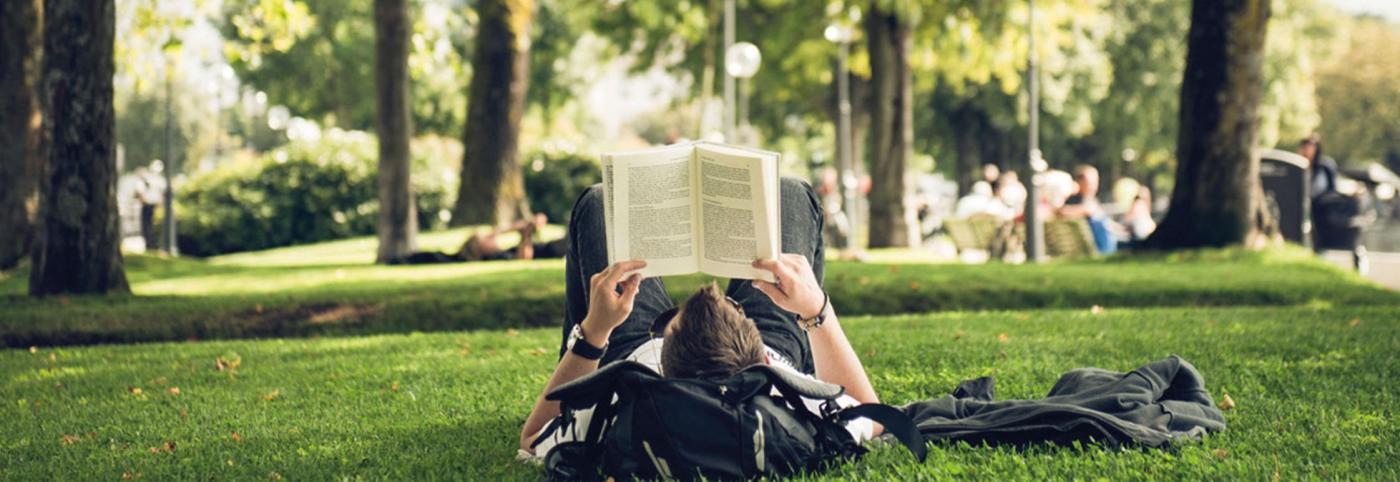 Musik und Poesie - Festspielhaus - Bregenzer Festspiele - Person liegt mit Buch im Gras und liest