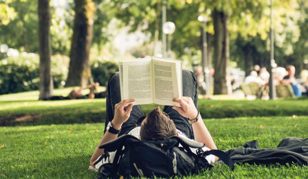 Musik und Poesie - Festspielhaus - Bregenzer Festspiele - Person liegt mit Buch im Gras und liest